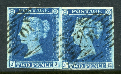 2d Deep full blue plate 4 lettered JJ-JK. A superb used four margined pair with light cancellation.