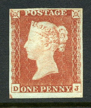 1841 1d Red-brown lettered DJ. A fine mint original gum four margined example, small gum thin does not detract from fresh appearance.