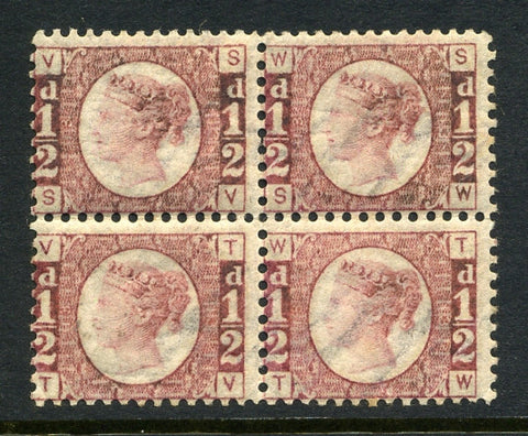 1870 &#0189;d Rose plate 13 lettered SV-TW. A superb mint original gum block of four in post office fresh condition.