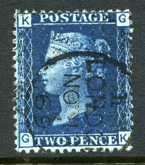 1869 2d Deep blue plate 13 lettered GK. A superb used example with &quot;London&quot; CDS dated November, 1869.