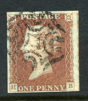 1840 1d Red-brown plate 23 lettered HB. A very fine used four margined example with black MC.