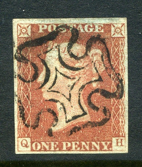 1840 1d Red-brown plate 23 lettered QH. A very fine used four margined example with black MC.