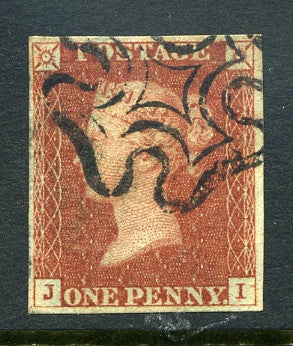 1840 1d Red-brown plate 29 lettered JI. A very fine used four margined example with black MC.