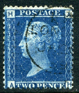 1858 2d Blue plate 12 lettered AH. A superb used example of this scarce plate with excellent &quot;London&quot; CDS dated January, 1879.