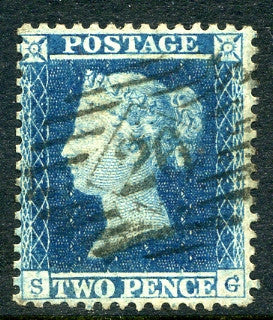 1855 2d Blue plate 4 small crown perf 14 lettered SG. A very fine used well centred example.