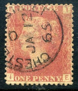 1858-79 1d Rose-red plate 87 lettered IE. A very fine CDS used example dated 12th January, 1865.