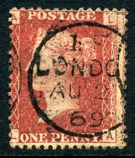 1858-79 1d Rose-red plate 113 lettered LA. A fine used example with &quot;London&quot; CDS dated 27th August, 1869.