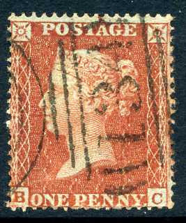 1855 1d red-brown (die 2) plate 12 large crown perf 16 lettered BC. A very fine used example with the constant variety &quot;large mark over A of POSTAGE&quot; and light Bristol 134 numeral.