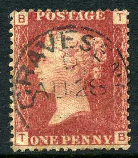 1858-79 1d Rose-red plate 112 lettered TB. A very fine used example with &quot;Gravesend&quot; CDS.