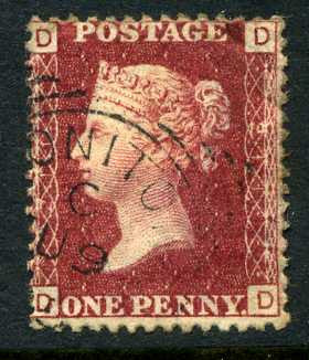 1858-79 1d Rose-red plate 211 lettered DD. A very fine used example with "Honiton" squared circle.