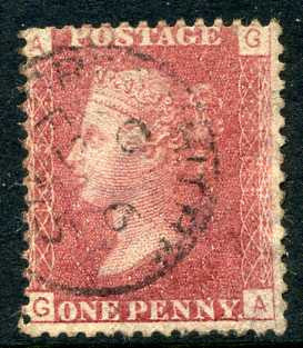1858-79 1d Rose-red plate 165 lettered GA. A very fine CDS used example dated 6th February, 1875.