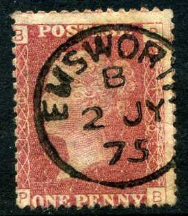 1858-79 1d Rose-red plate 170 lettered PB. A very fine used example with &quot;Emsworth&quot; CDS dated 2nd July, 1875.