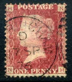 1858-79 1d Rose-red plate 190 lettered NH. A very fine used example with "Birmingham" CDS dated 17th September, 1876.