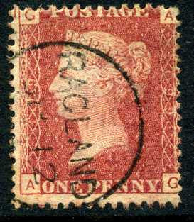 1858-79 1d Rose-red plate 199 lettered AG. A very fine used example with "Ragland" CDS.