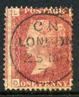 1858-79 1d Rose-red plate 141 lettered DL. A very fine used example with &quot;London&quot; CDS dated 25th March, 1871.