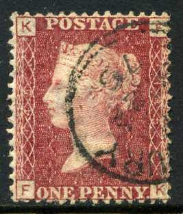 1858-79 1d Rose-red plate 145 lettered FK. A very fine CDS used example with clear profile.