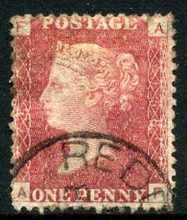 1858-79 1d Rose-red plate 158 lettered AF. A fine CDS used example.