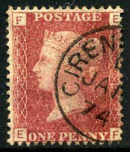 1858-79 1d Rose-red plate 158 lettered EF. A superb used example with &quot;Cirencester&quot; CDS dated January, 1874 leaving a clear profile.