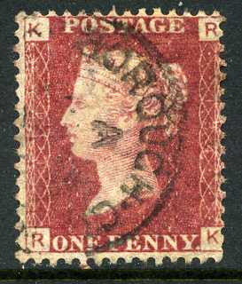 1858-79 1d Rose-red plate 134 lettered RK. A very fine CDS used example.