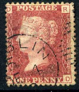 1858-79 1d Rose-red plate 108 lettered RD. A very fine used example with &quot;Dublin&quot; CDS.