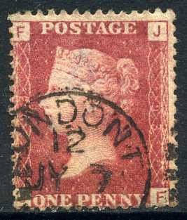 1858-79 1d Rose-red plate 93 lettered JF. A very fine used example with "London" CDS.