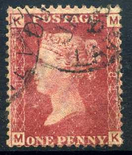 1858-79 1d Rose-red plate 82 lettered MK. A very fine CDS used example.