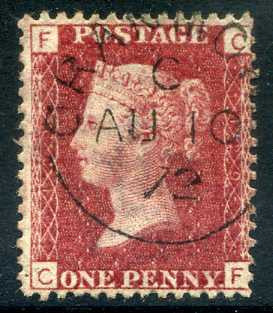 1858-79 1d Rose-red plate 129 lettered CF. A superb CDS used example dated 10th August, 1872.