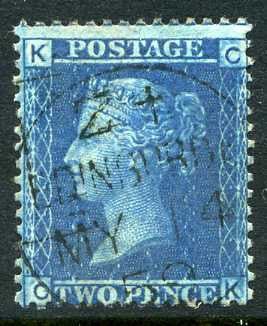 1858 2d Blue plate 7 lettered CK. A superb used example with &quot;Edinburgh&quot; CDS dated 14th May, 1859.